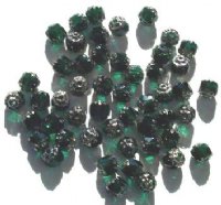 50 6mm Triangle Faceted Emerald, Silver Tipped with Coated Ends